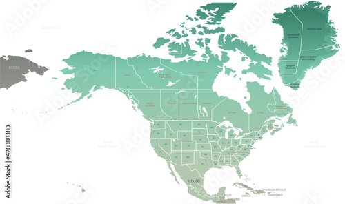 North America countries border map. vector map of U.S. and Canada  Mexico.