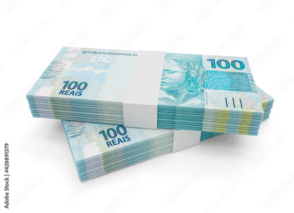 Money banknotes 50 reais brazil isolated background white. 3D illustration.  - obrazy, fototapety, plakaty 
