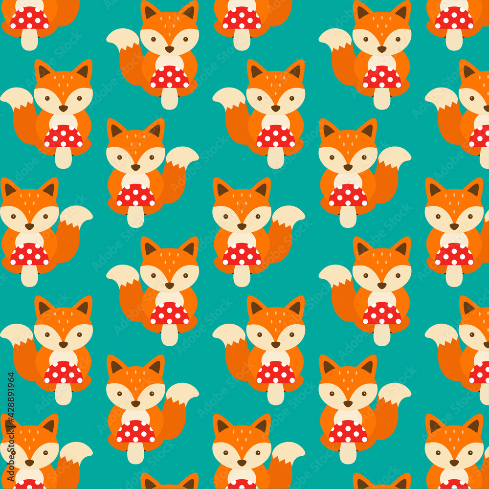 vector illustration animal character cute happy design cartoon fox banner orange lettering colorful child lovely baby garden comic little art kitten funny card kitty smile graphic background  pattern