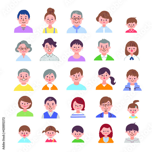 さまざまな世代の人物の顔　セット