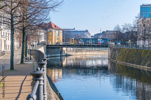 Photography Berlin-Spandau shipping canal with the Sandkrug bridge in Berlin, Germany