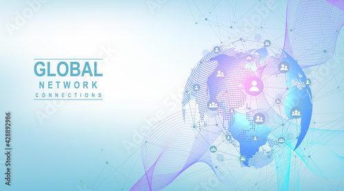 Business global network connection. World map point and line composition concept of global business. Global internet technology. Big data visualization. Vector illustration.
