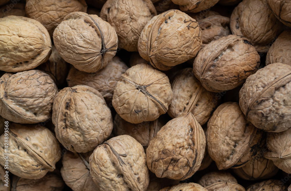 Heap of walnuts in shell close-up. Organic products. Natural background. Heap of walnuts in shell close-up. Organic products. Natural background.