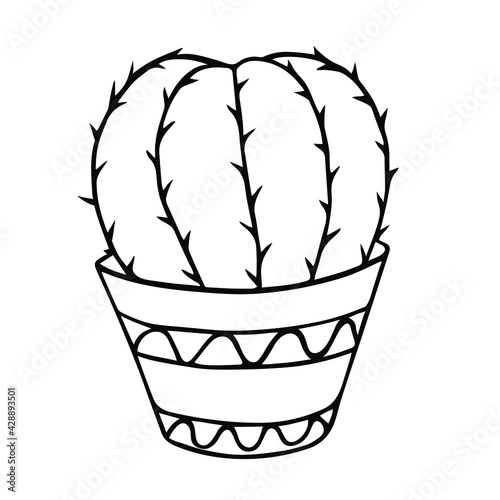 Cactus isolated on a white background.Empty outline for coloring books. 