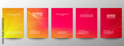 Cover geometric minimal. Set. Vector abstract line pattern for poster design. Set of templates for business brochures. Cool gradients. Graphic pattern for annual album backdrop.