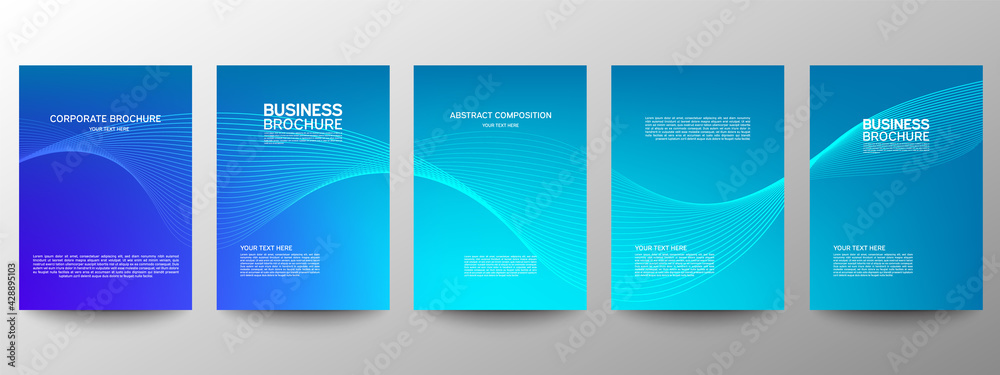 Fototapeta premium Cover geometric minimal. Set. Vector abstract line pattern for poster design. Set of templates for business brochures. Cool gradients. Graphic pattern for annual album backdrop.