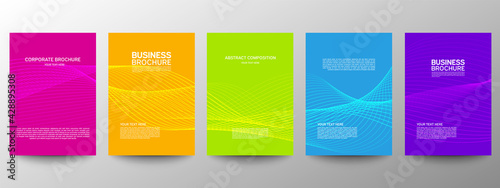 Cover geometric minimal. Set. Vector abstract line pattern for poster design. Set of templates for business brochures. Cool gradients. Graphic pattern for annual album backdrop.
