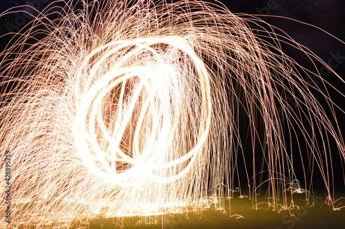 Burning steel wool in the night.