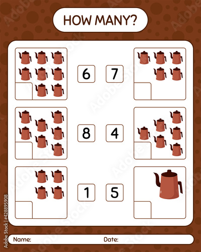 How many counting game with arabic teapot. worksheet for preschool kids, kids activity sheet, printable worksheet