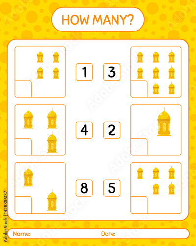 How many counting game with arabic lantern. worksheet for preschool kids, kids activity sheet, printable worksheet