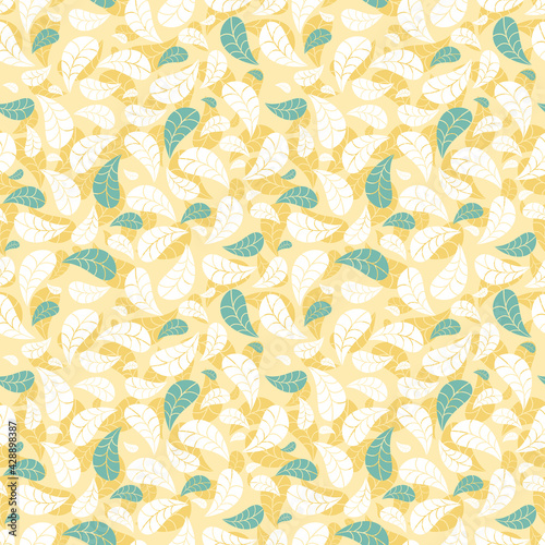Wallpaper Mural Modern seamless geometric pattern with gold, white and blue falling leaves on a white background. Abstract autumn vector for wallpaper, wrapping paper, home decor and fashion fabrics. Torontodigital.ca