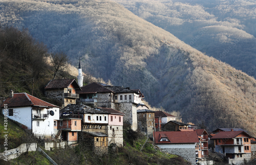 Janche Village at Mavrovo National Park in Macedonia. Village of Janche (Jance) is located about 36 kilometers southwest of Mavrovo.