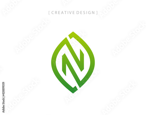 Simple letter N eco leaf logo icon design template element.