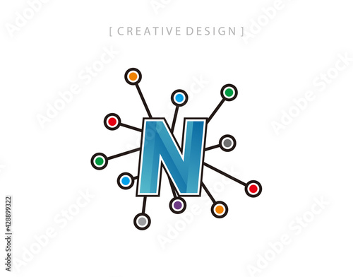 Abstract letter N network technology logo icon design element template.