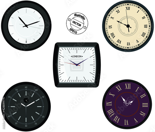set of clock on white background.