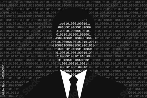 Binary code surface and silhouette of businessman wearing suit
