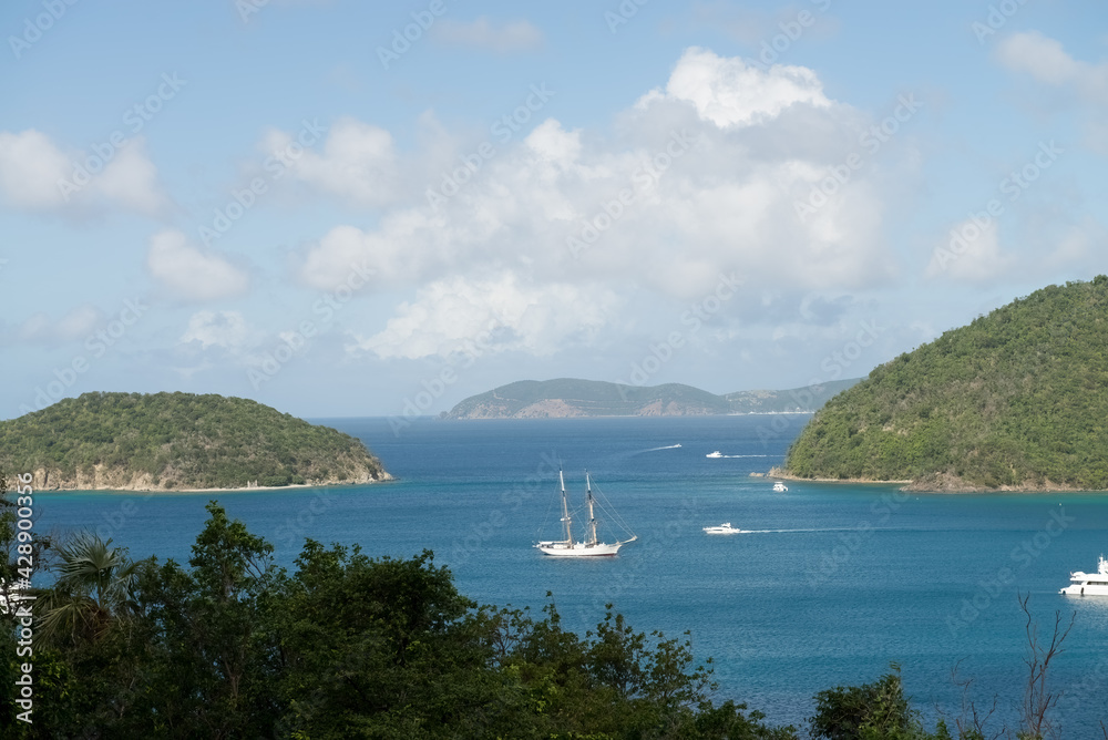 Sailboats in the Caribbean waters of St. Thomas.