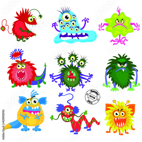 set of funny cartoon monsters