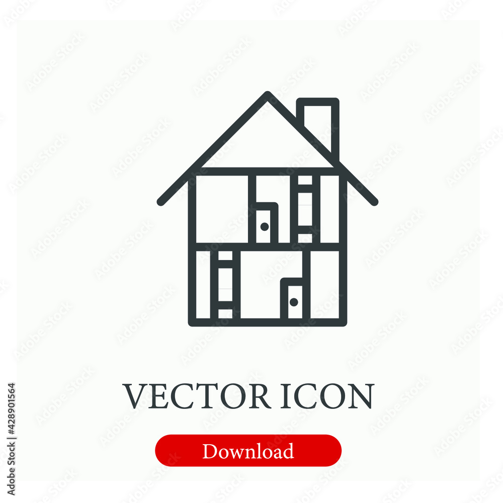 Real estate vector icon.  Editable stroke. Linear style sign for use on web design and mobile apps, logo. Symbol illustration. Pixel vector graphics - Vector