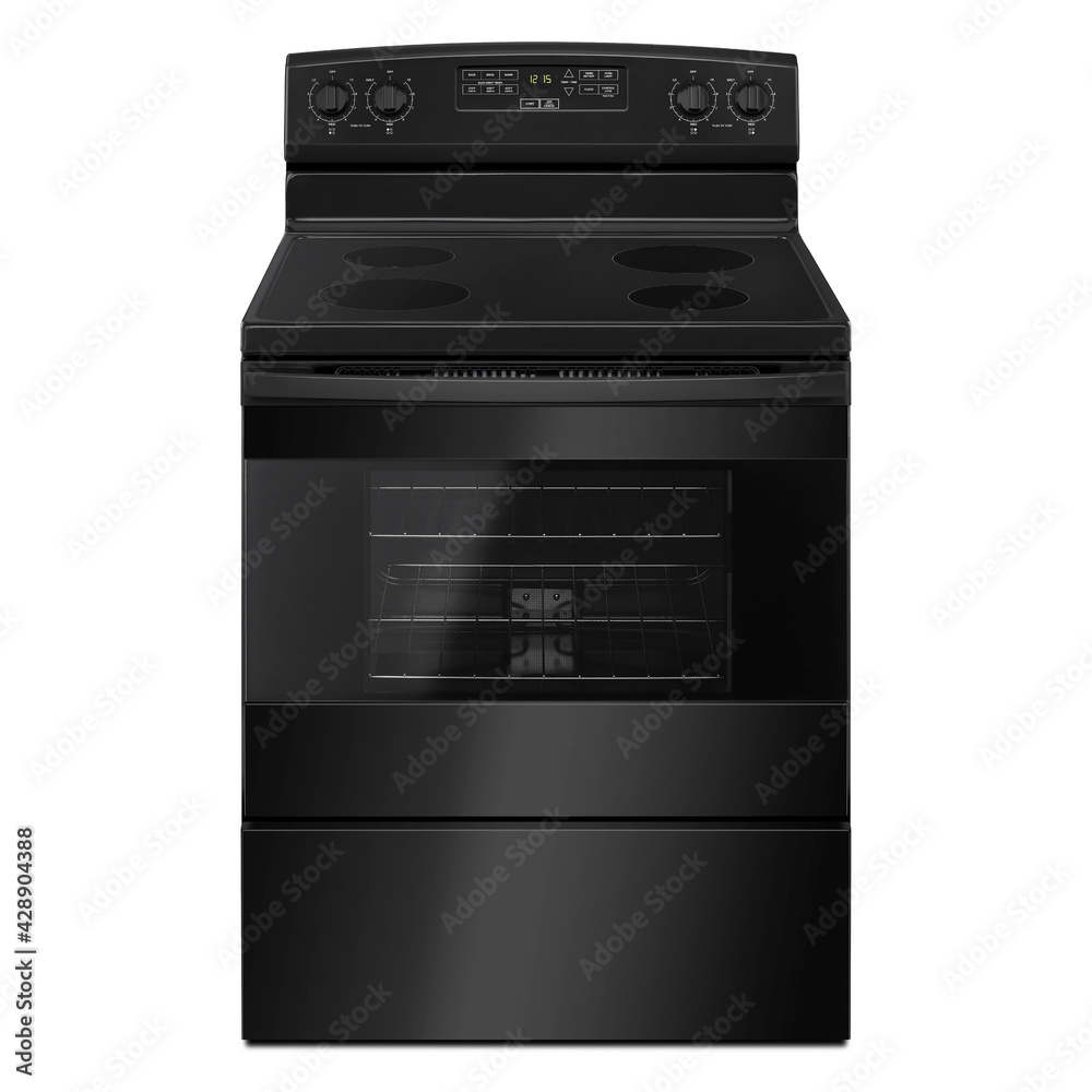 Foto de 30 Inch Electric Range Cooker Isolated. Black Stainless Steel