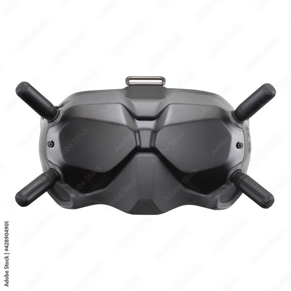 FPV Goggles V2 for Combo Drone Racing Isolated on White. Front View VR  Glasses Helmet for Quad Copter Immersive Experience. Flying Remote Control  Air Drone. Headless Quadcopter with 4K 60 fps Photos