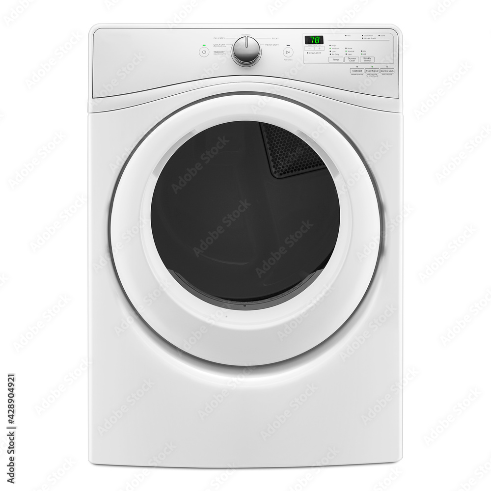 Front Load Dryer Isolated on White Background. Household Domestic Major