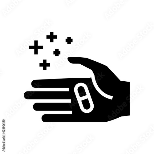 hand holding homeopathy pill glyph icon vector. hand holding homeopathy pill sign. isolated contour symbol black illustration