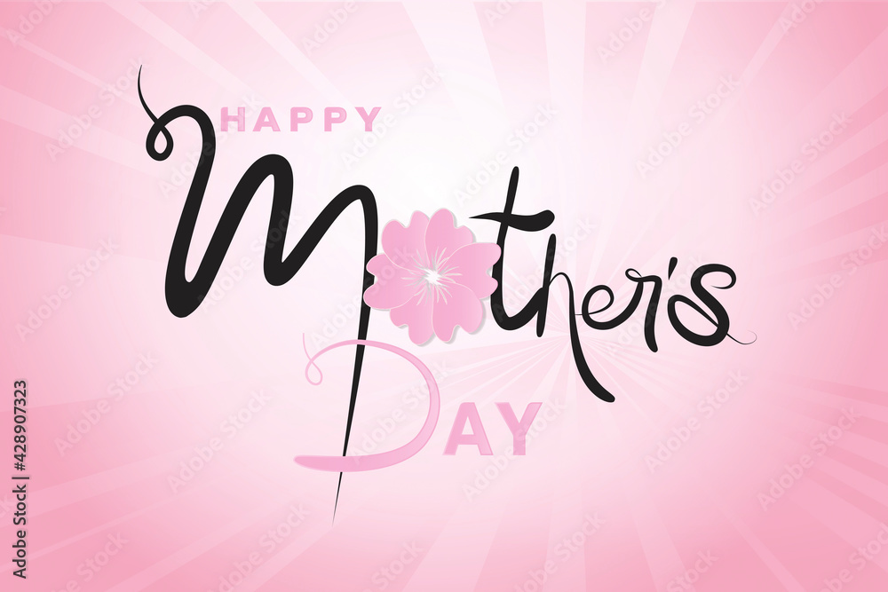 Happy Mothers day card word text of mom with a beautiful flower thank you card or greetings card on a pink shiny background banner template vector image design