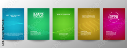 Cover geometric minimal. Set. Vector abstract line pattern for poster design. Set of templates for business brochures. Cool gradients. Graphic pattern for annual album backdrop.