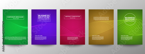 Cover geometric minimal. Set. Vector abstract line pattern for poster design. Set of templates for business brochures. Cool gradients. Graphic pattern for annual album backdrop.