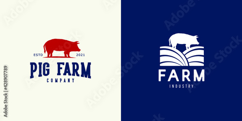 Illustrations of pig farm logo design concept