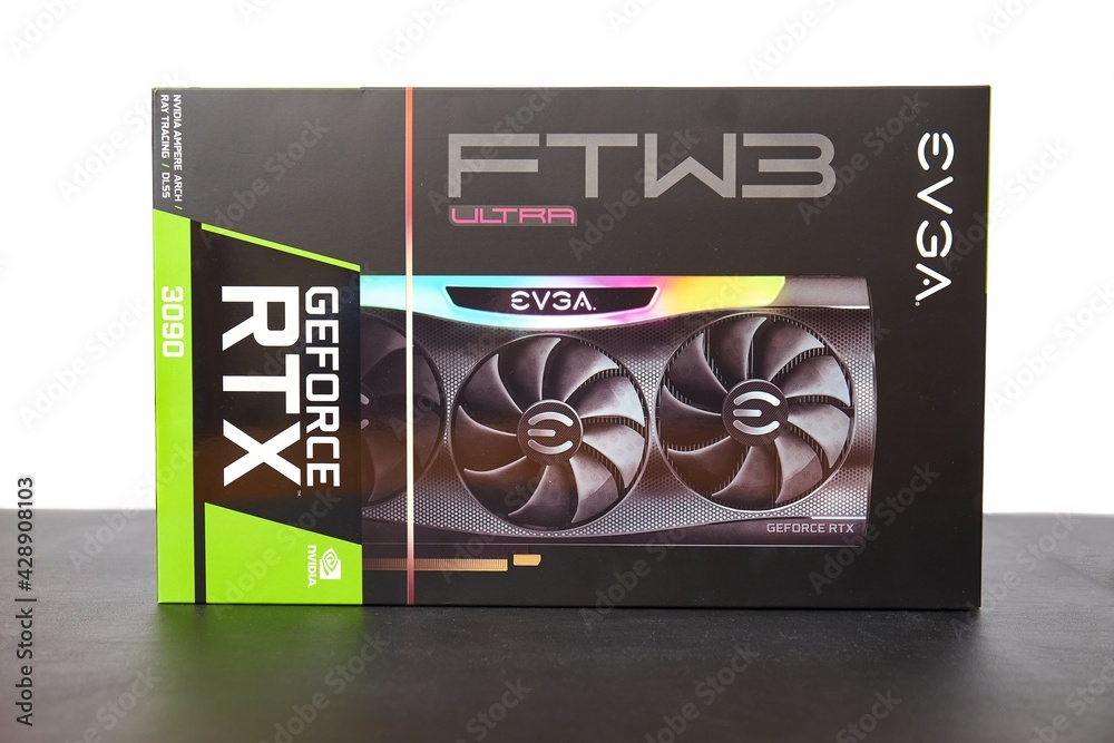 EVGA Geforce RTX 3090 Nvidia GPU box foto de Stock | Adobe Stock