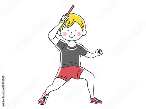 卓球をする白人男性のイラスト