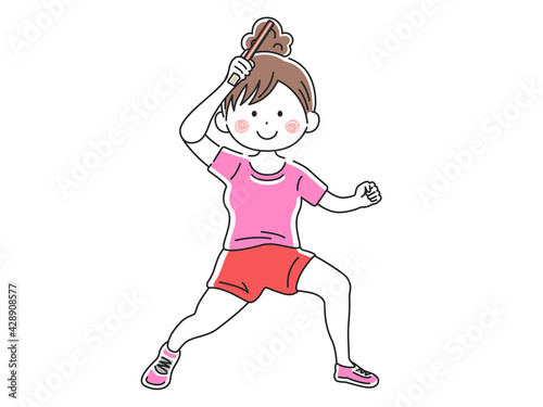 卓球をする女性のイラスト
