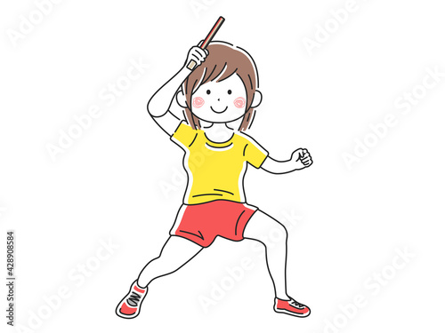 卓球をする女性のイラスト