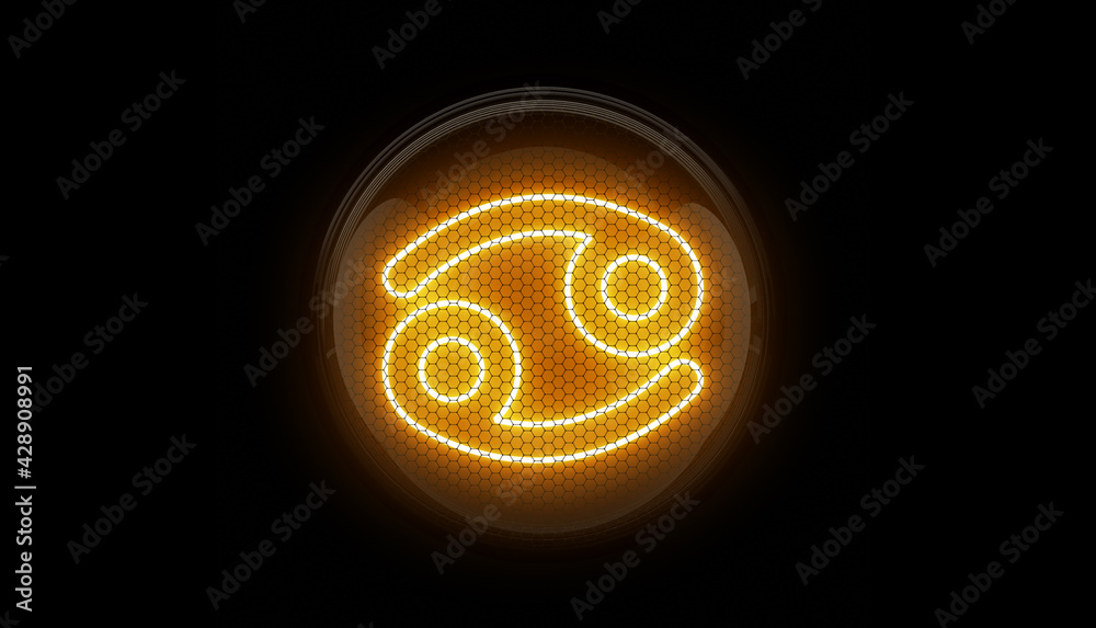 Cancer. Cancer sign. Horoscope. Nixie tube indicator. Gas discharge