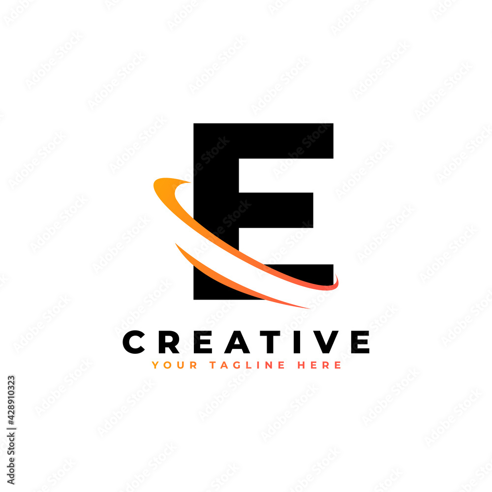 Corporation Letter E Logo With Creative Curved Swoosh Icon Vector Template Element in Black and Yellow Color. Corporation Letter E Logo With Creative Curved Swoosh Icon Vector Template Element in Black and Yellow Color.