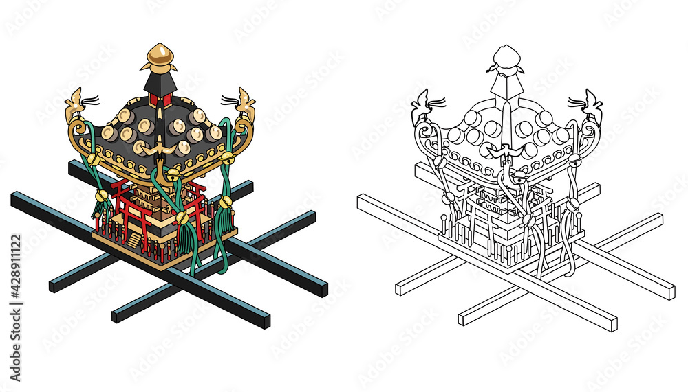 浅草神社の三社祭 カラーと白黒の神輿 Stock Vector Adobe Stock