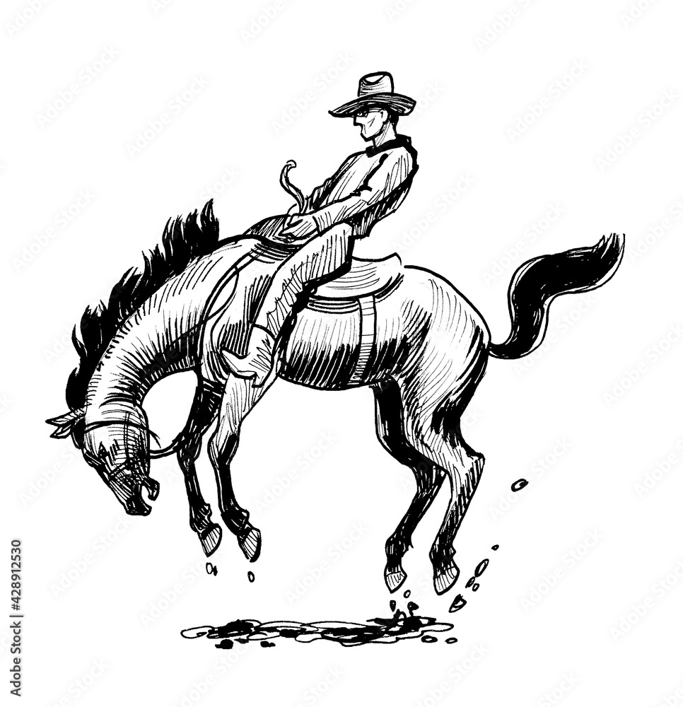 cowboy riding horse drawing