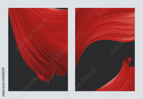 Poster template design, red abstract shapes on black