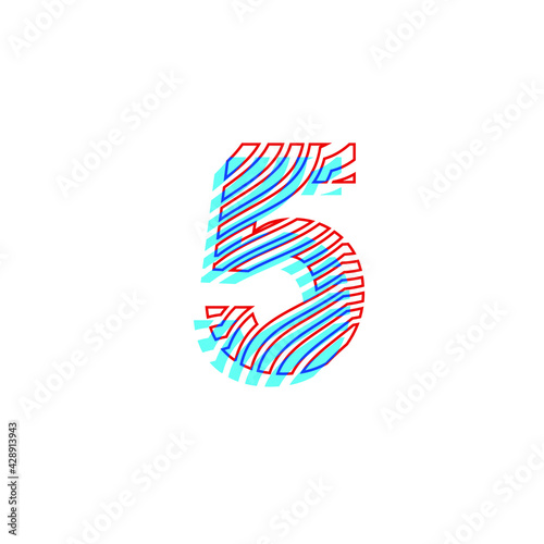 number 5 textured curved lines effect with imprint appearance