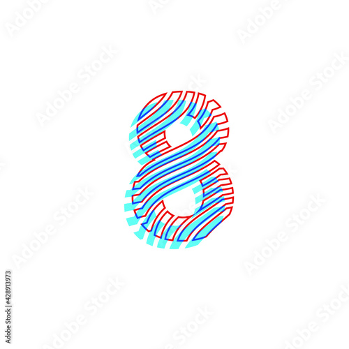 number 8 textured curved lines effect with imprint appearance