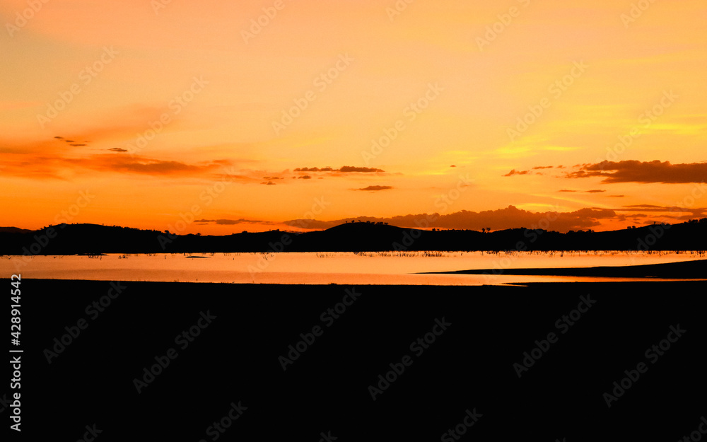 Vibrant sunset over lake in southern NSW, Australia