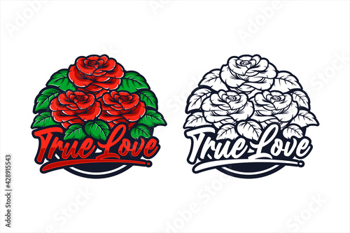 Red roses true love design illustration