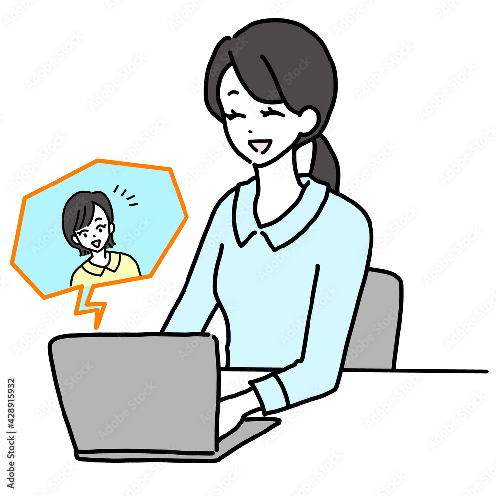 パソコンを使う女性のイラスト パソコンを使う女性のイラスト