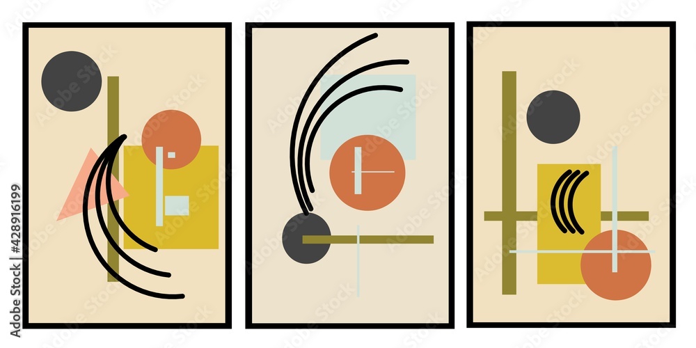 Set three pieces of abstract Geometric mid century modern wall art. Geometry wall decor. Minimalist wall Decorations for home. Set three pieces of abstract Geometric mid century modern wall art. Geometry wall decor. Minimalist wall Decorations for home.