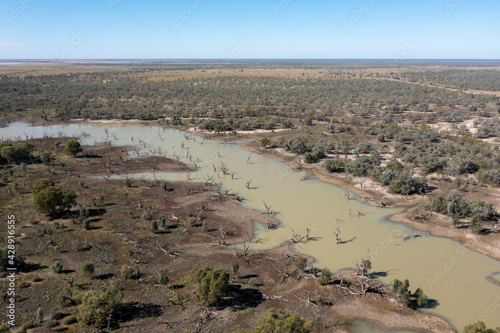 The flooding Darling river creating lagoons in the far outback of New South Wales, Australia.