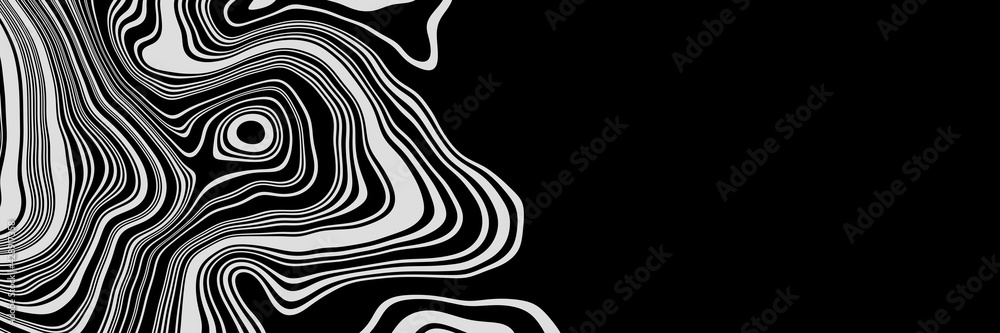 3D rendering. Black and white mountain contour map. Topographic terrain.