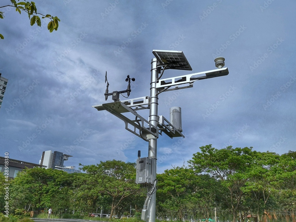 Automatic weather station, with a weather monitoring system in the park. 