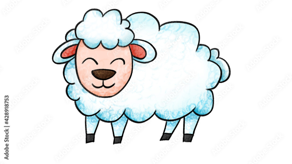 Cartoon sheep Drawing. cute animal oil pastel drawing crayon doodle for children book illustration, poster, or wall painting. Cartoon sheep Drawing. cute animal oil pastel drawing crayon doodle for children book illustration, poster, or wall painting.